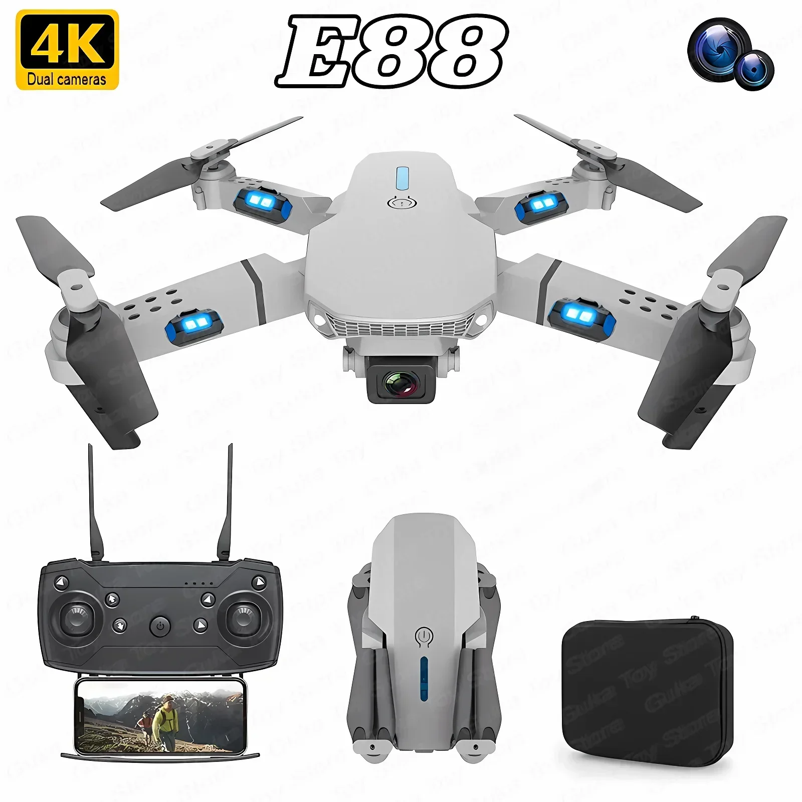 E88 Pro WIFI FPV Droneมุมกว้าง - Drone Rc Foldable บทวิจารณ์และราคา